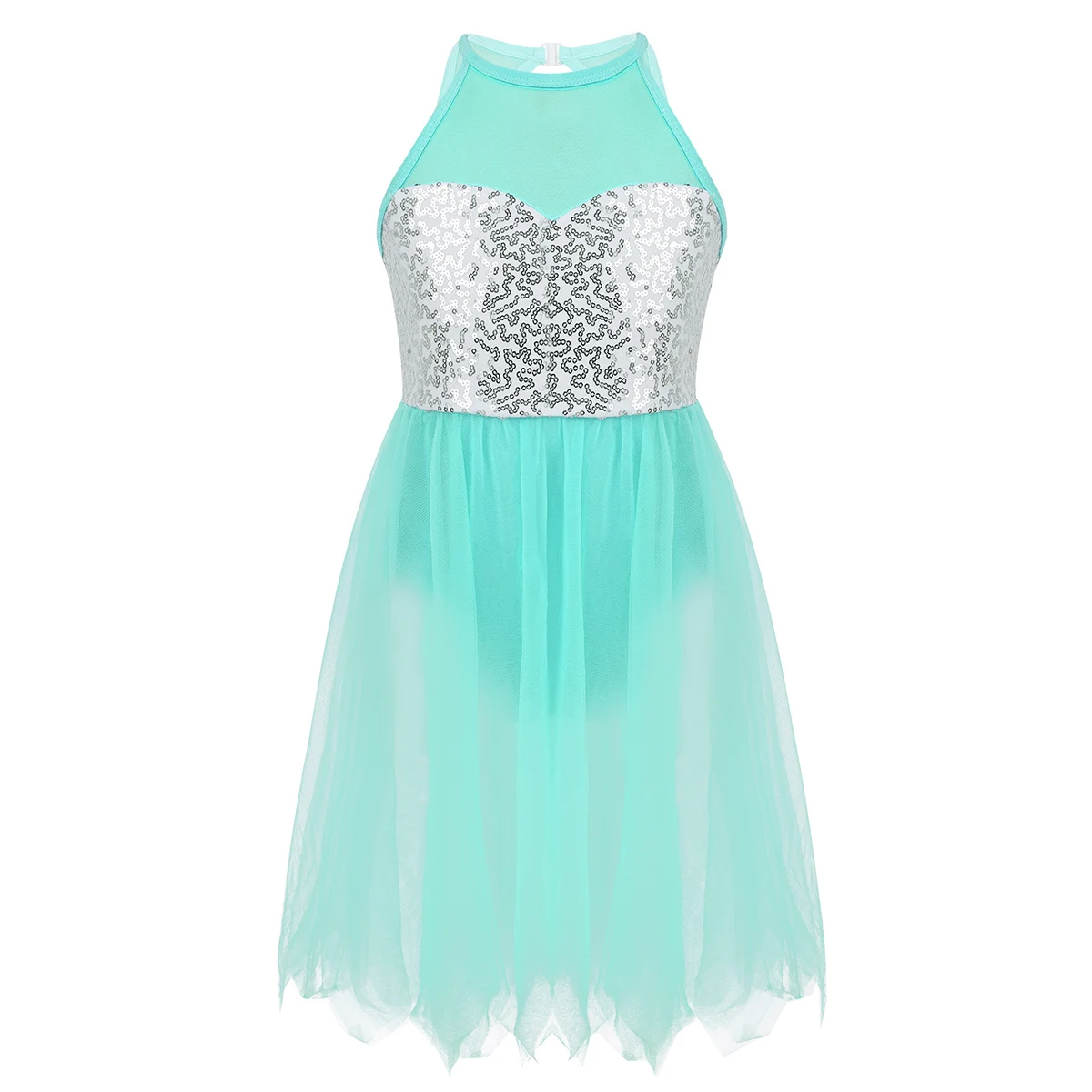 Mint Green Детское балетное трико с блестками для девочек, детское балетное платье-пачка с вырезом сзади, лирические современные костюмы для бальных танцев - Цвет: Mint Green