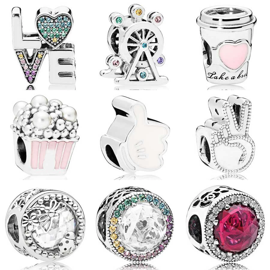 QANDOCCI Радуга любовь колесо обозрения вкусные перчатки попкорн напиток Go Charm Fit Pandora