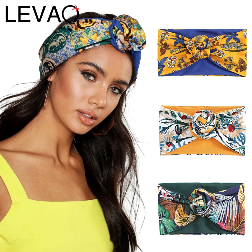 

LEVAO Flower Twist Hair Scarf Wire Headband Plant Print Turban Headbands Hairband Cross Knot Bandana for Women Hair Accessories