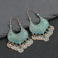 vintage bronze round sheet tassel dangle earrings for women afghan ethnic geometric alloy indian jhumka earrings gypsy jewelry