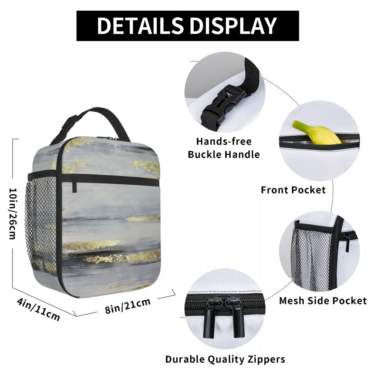 

Gold Streak Lunch Bag for Women Men Large Insulated Lunch Box with Water Bottle Holder and Pockets