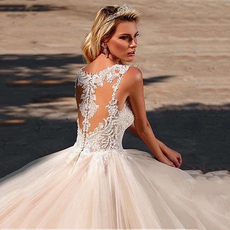 

Hi Shy Bride New simple wedding dress backless sleeveless design chiffon lace bride dresses princess dress plus size tailor-made