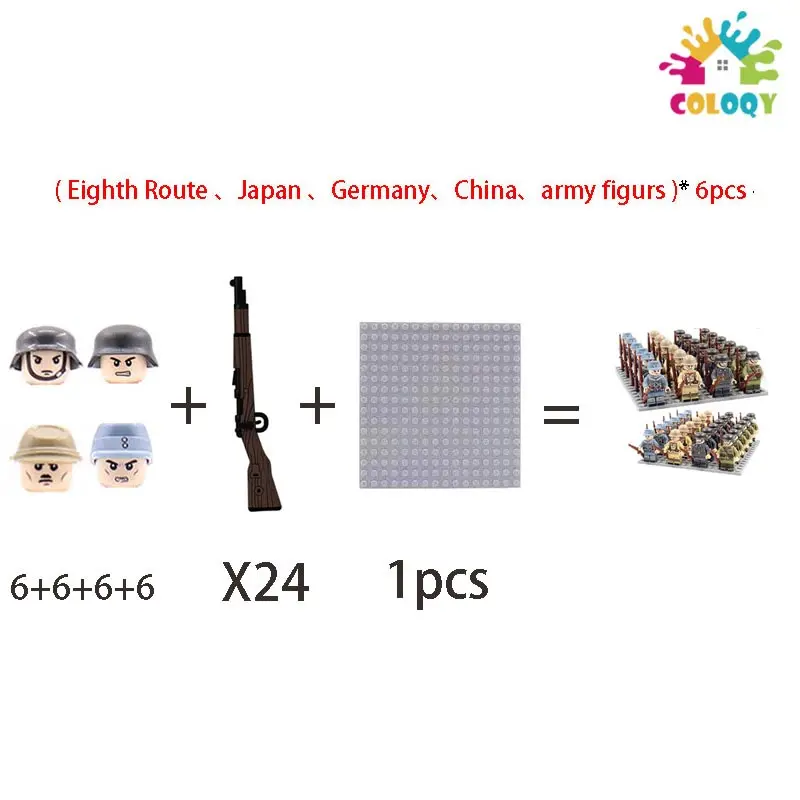 

WW2 Soldiers Military pop it Blocks USA Germany UK Soviet Union Minifigures Action Figure Weapons Guns Accessories War Figurine