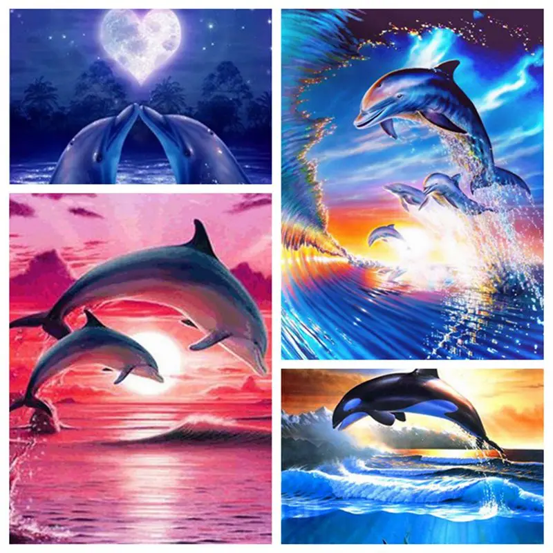 

Square/Round Diamond Embroidery Dolphin Cross Stitch 5d Painting Diamond Kits Mosaic Animals Sale Rhinestone Art Handwork Gift