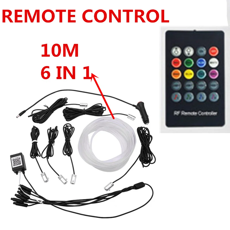 Remote Control EL неоновый провод полоса светильник RGB светодиодный звуковой активный интерьера автомобиля светильник многоцветный телефон Управление автомобиля атмосферу светильник 12V - Испускаемый цвет: Remote Control