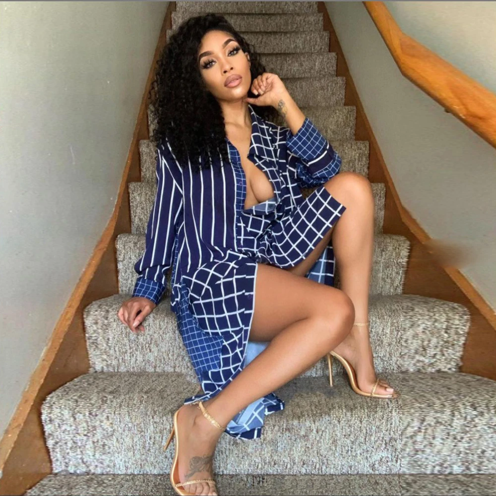 

Women Dress Chic Fashion Tied Belt Printed Mini Plaid Vintage Side Vents Pockets Loose Hollow Out Female Dresses Vestidos