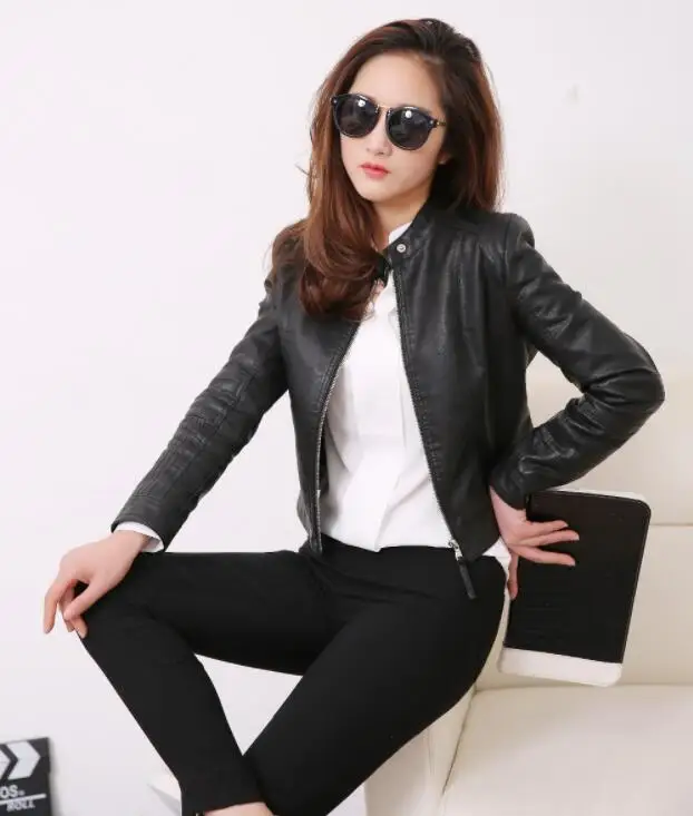 Женская мотоциклетная куртка из ПУ кожи черная и розовая Осенняя байкерская с