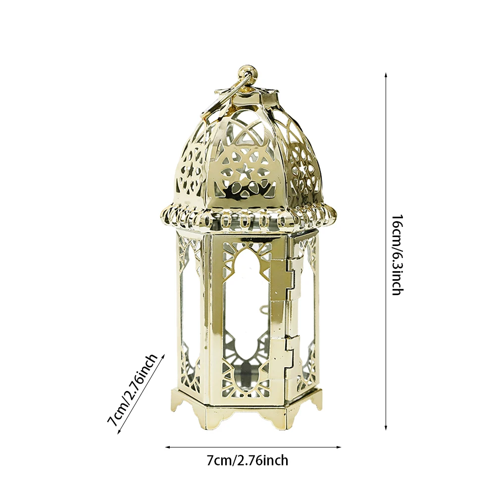 EID Palace Metal Lantern Candle Holders Luxury Candlestick Iron Lamp For Home Ramadan Arab Hanging Muslim Party Supplies | Дом и сад