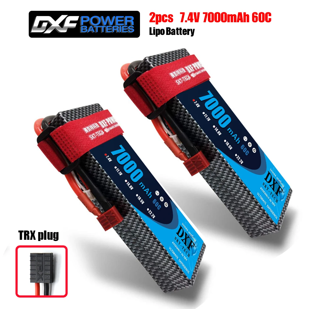 2 шт. DXF RC Lipo батарея 2s 7,4 V 2700mAh 20C 7000 60C 14,8 V 7000 60C для Wltoys 12428 feiyue 03 RC Q39 Запчасти для обновления - Цвет: 2S7000mahhardTRX