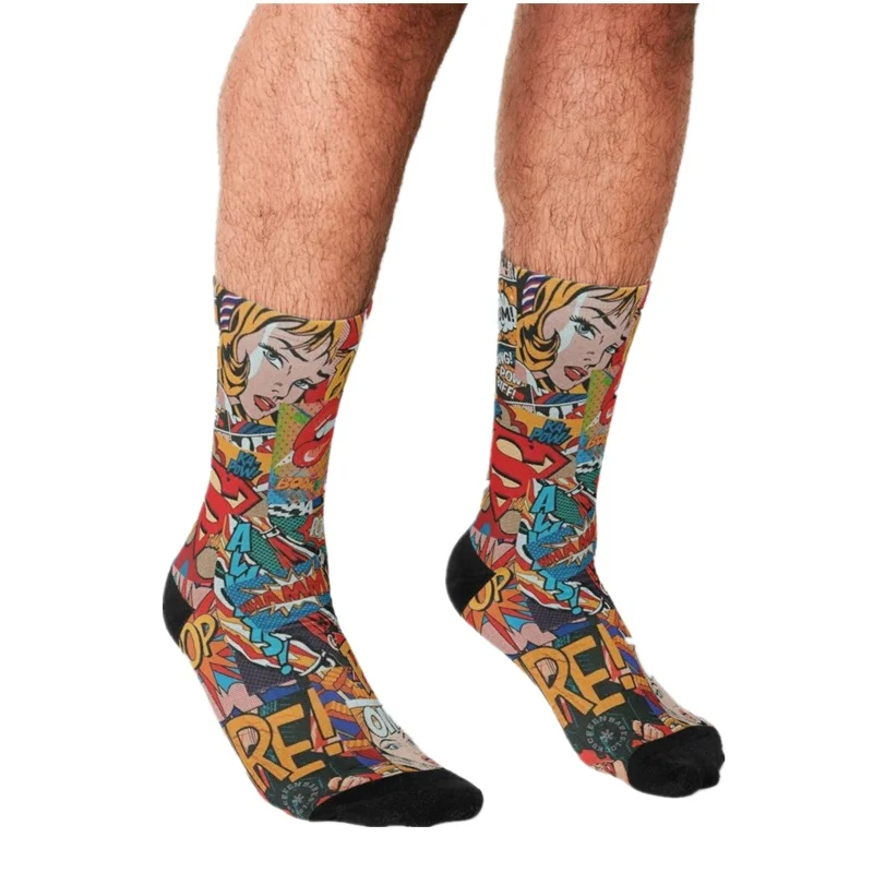 

2021 Funny Men's socks women Cartoons Superhero Printed hip hop Men Happy Socks cute boys street style Crazy Socks for men