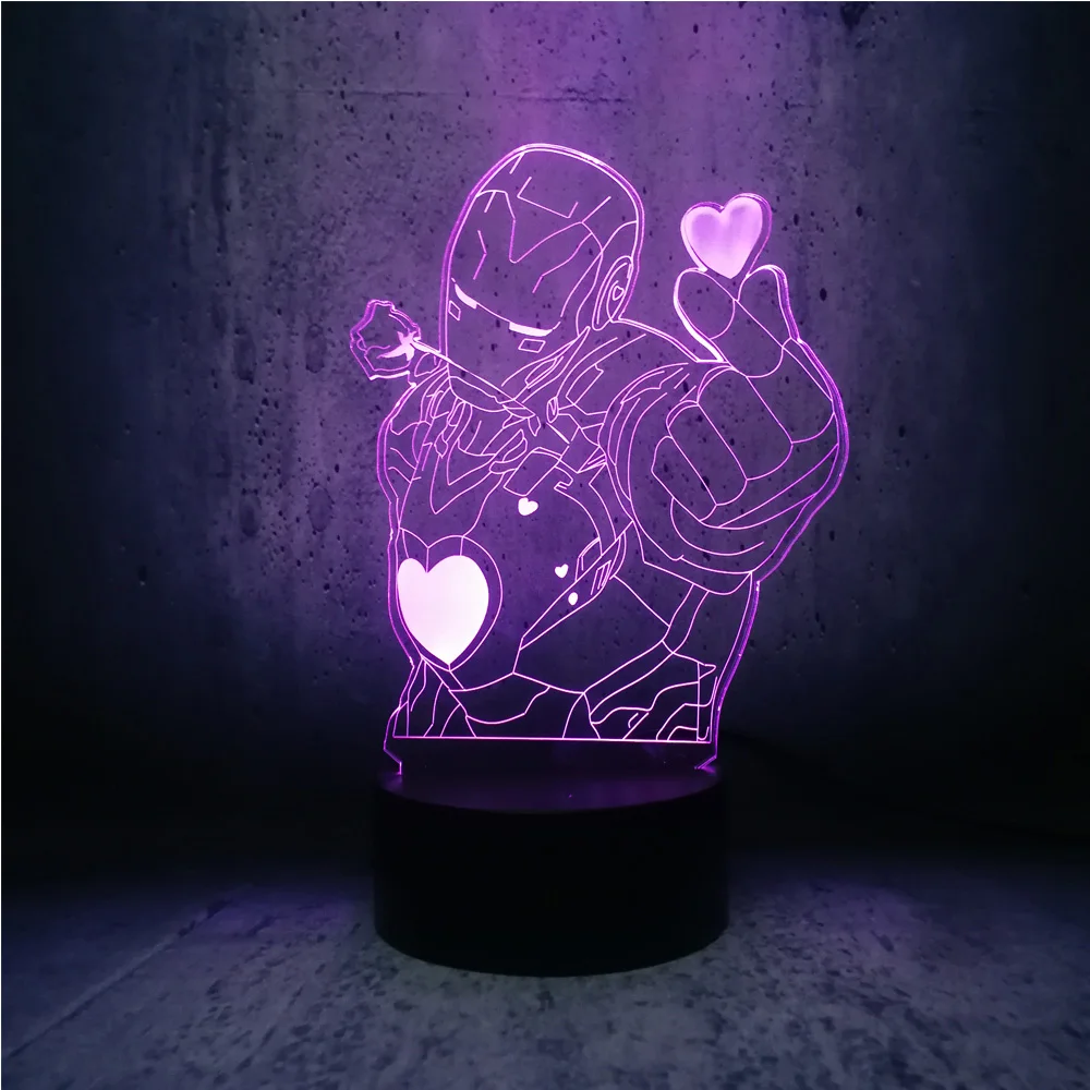 3D лампа Love you style ironman love heart Figure ночник LED Vision 7 цветов меняющийся Декор для спальни