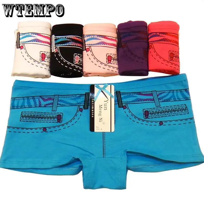 WTEMPO 6 шт./партия нижнее белье хлопковые женские трусы с принтом шорты для