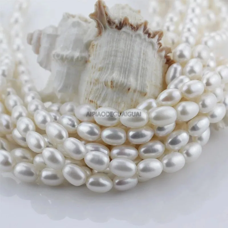 

APDGG Genuine Natural 10*12mm AA- grade oval rice white pearl strands loose beads women lady jewelry DIY
