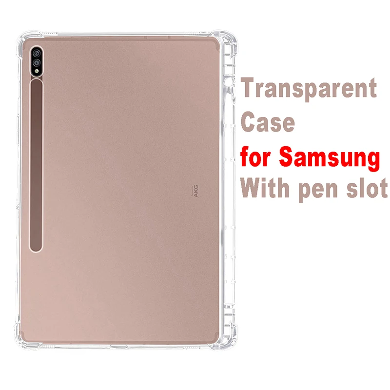 

Protective Case with Pen Slot for Samsung Tab A7 Tablet S7+ S6 Lite tab A 8.0 P610 T970 T870 T505 Airbag Shell Transparent Cover