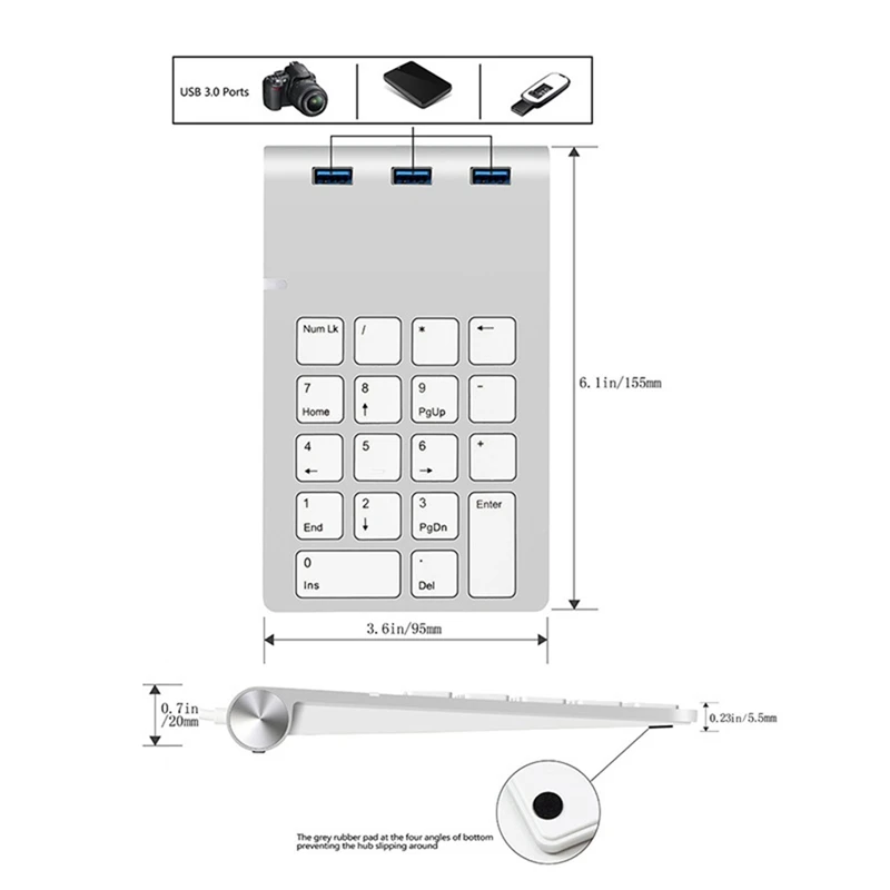 USB Numeric Keypad 18 Keys with Three 3.0 Hubs for Mini Digital Keyboard Ultra Slim Number Pad PC | Компьютеры и офис