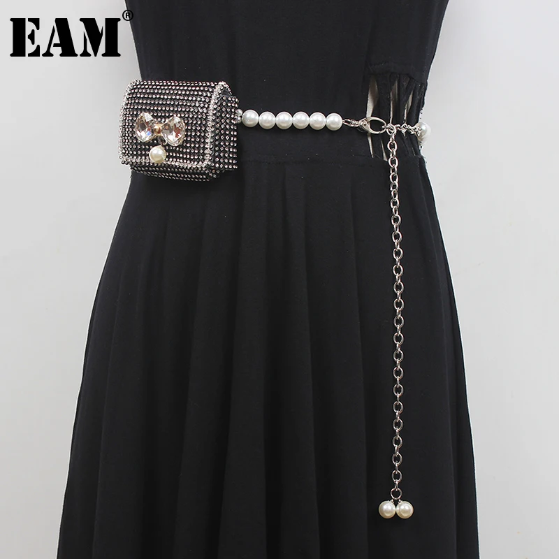 

[EAM] мини-сумка, украшенная стразами, длинная груша, блестящий Повседневный ремень, Индивидуальный Женский Новый модный тренд, подходит ко вс...