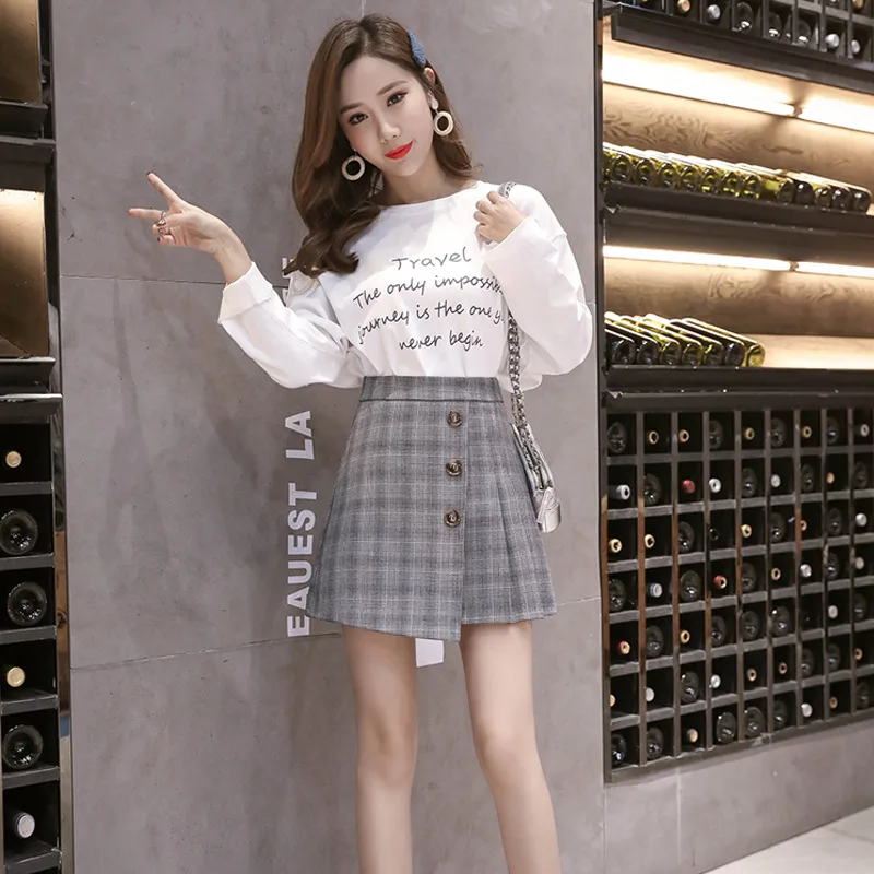 gray Юбки faldas mujer женские осенне-зимние moda harajuku плиссированные клетчатые плисады клетчатые Мини Короткие микро сексуальные пляжные юбки - Цвет: gray
