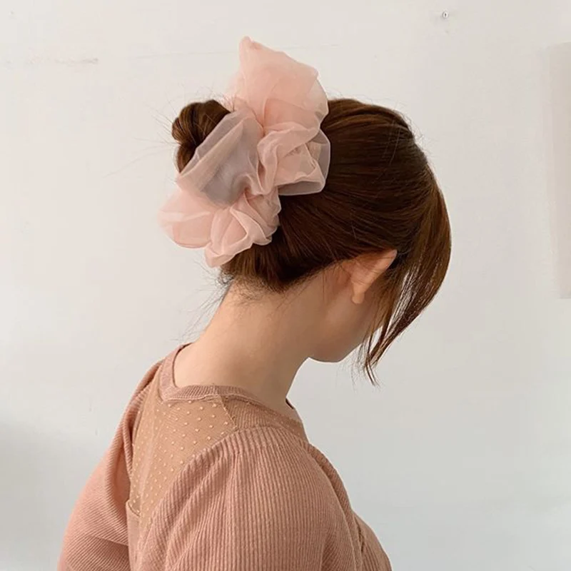 

Fashion Solid Color Oversize Organza Scrunchies for Women Elastic Hairband Girls Headband Ponytail Holder Hair Accessories