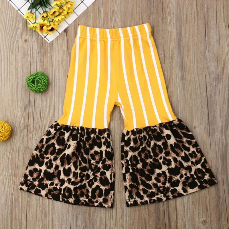 От 1 до 6 лет для маленьких девочек Брюки клеш Одежда в полоску Леопардовые