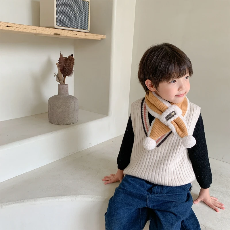 

Cute Children Baby Scarf Winter Warm Soft Knitted Cross Collar Neck Warmer Scarf
