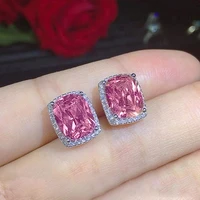 jk luxury pink cubic zirconia square women stud earrings wedding engagement party elegant lady accessories fashion jewelry