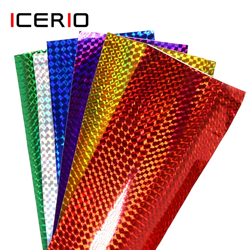 ICERIO, 6 шт., 10*20 см, Голографическая клейкая пленка, вспышка, лента для изготовления приманки, для завязывания мушек, материал, металл, жесткие приманки, цветные наклейки