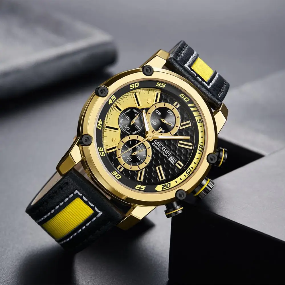 MEGIR новые мужские часы модные спортивные военные кожаный нейлоновый ремешок