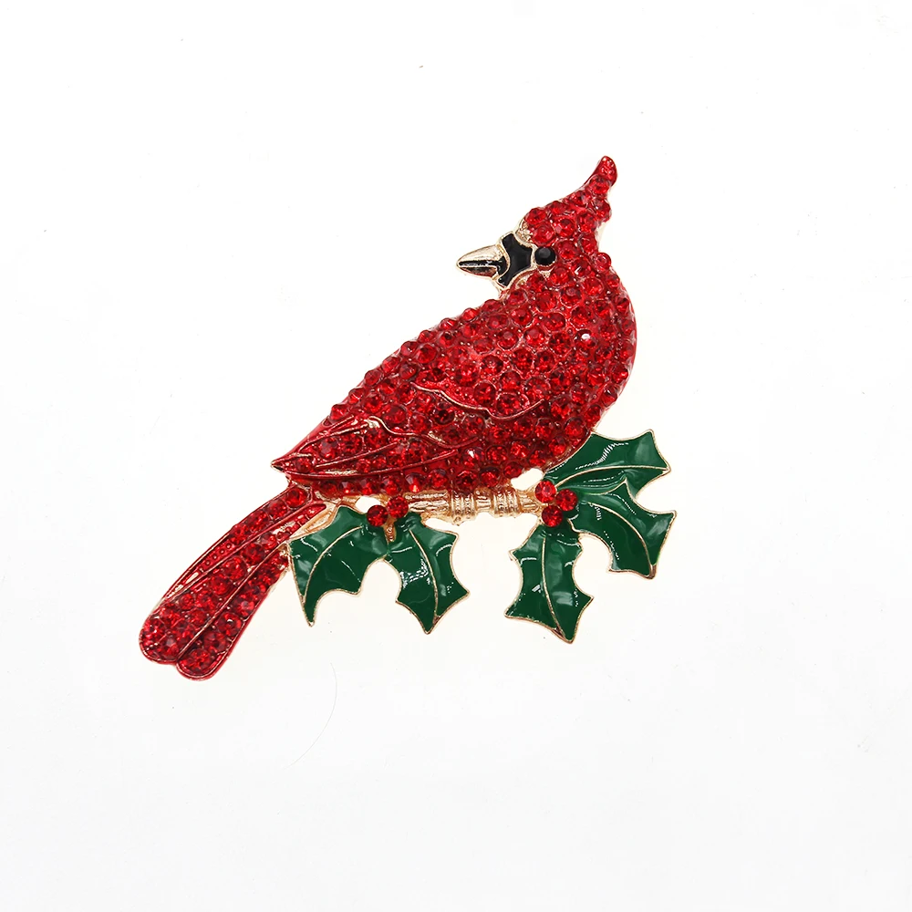 

1 pcs/lot Cute Cardinal Bird Brooch High Quality Rhinestone Animal Brooch Red Bird Brooch