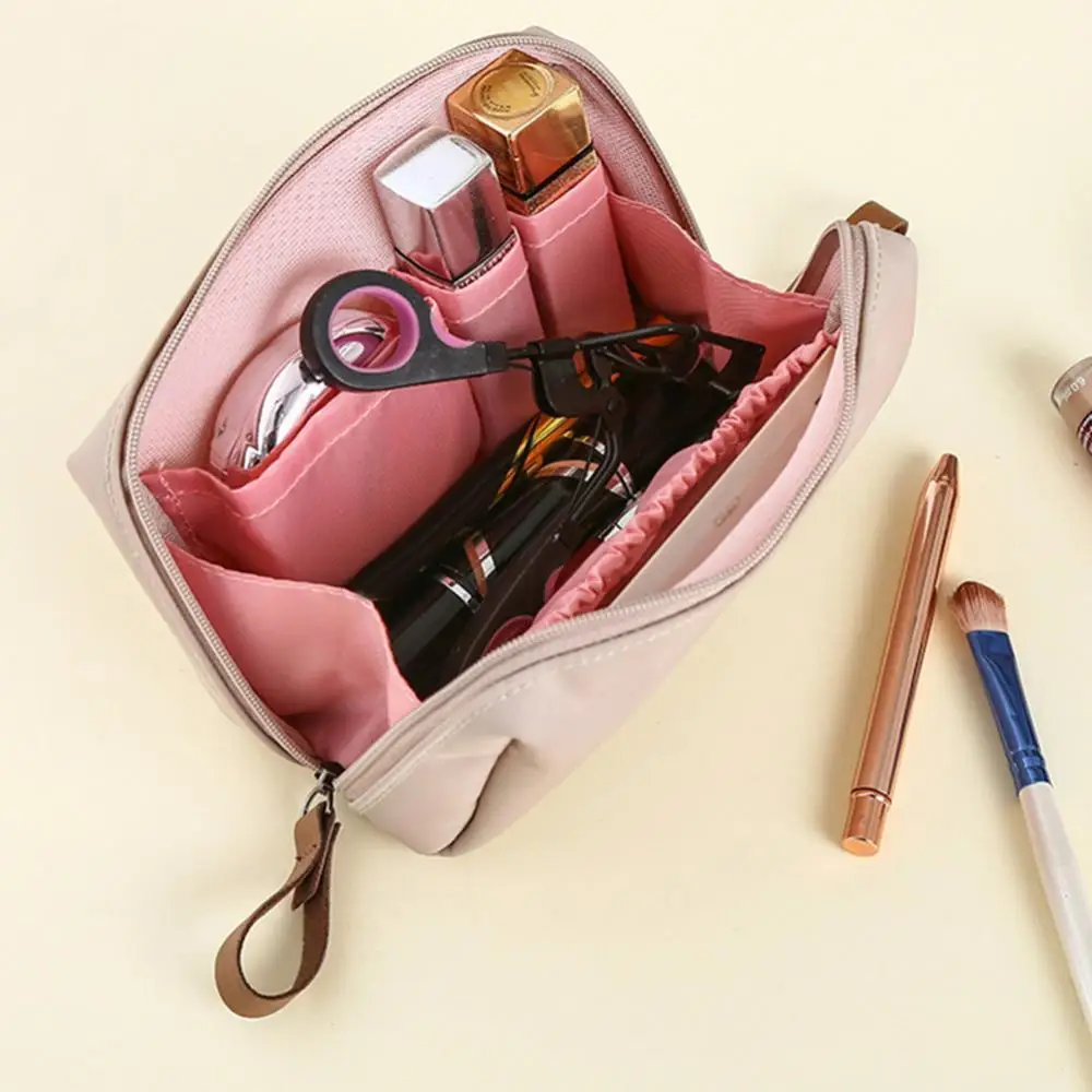 

Portable Women Waterproof Solid Color Zip Cosmetic Bag Toiletry Storage Pouch Female Large Capacity Nylon Cosmetic Bags