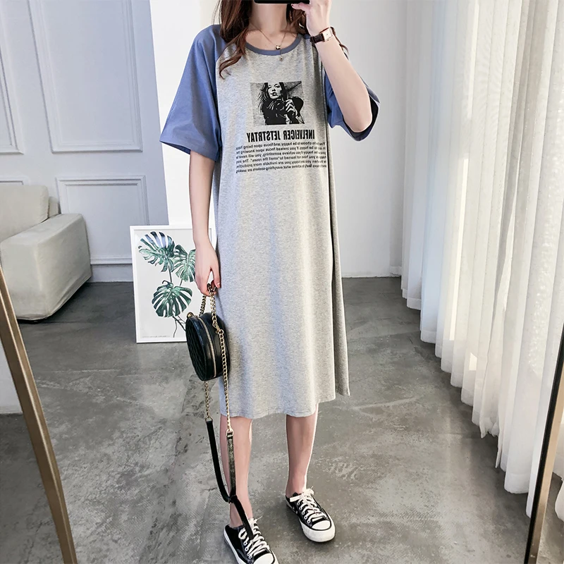 Размера плюс летние платья для женщин с коротким рукавом из чистого хлопка