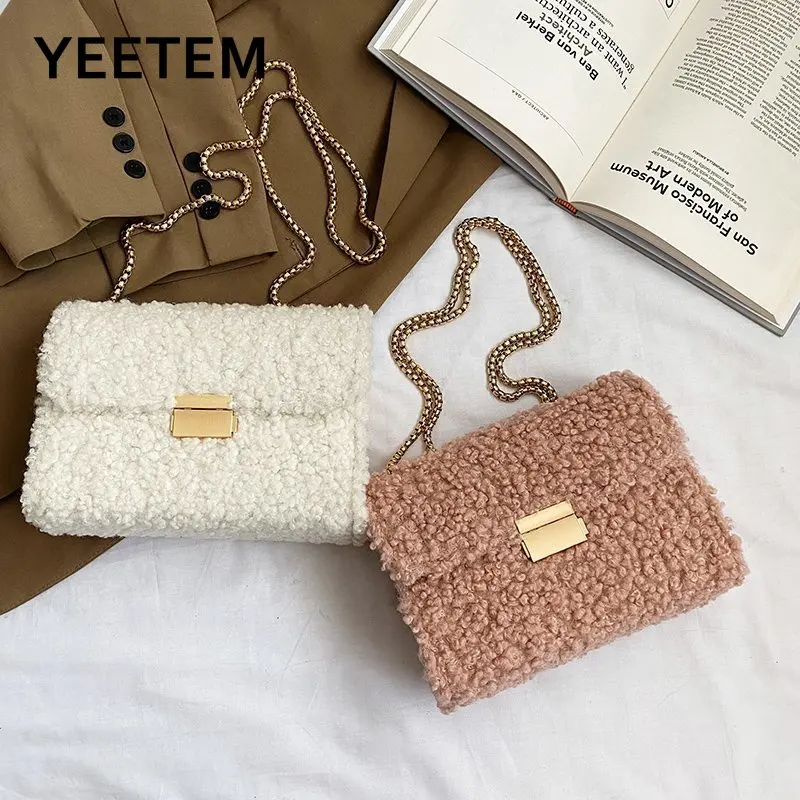 

Autumn and winter Korean fashion ladies new chain plush women's shoulder messenger bag satchels purses and handbags