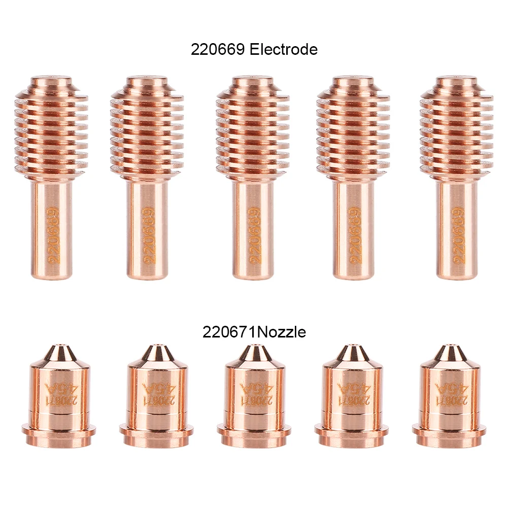 

5pcs 220669 Electrode + 5 pcs 220671 Nozzle Tips Plasma Cutting Torch Consumable Cutting Tip Electrode Nozzle