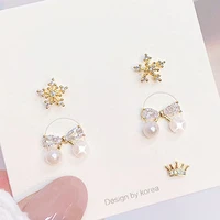 elegant five piece set natural freshwater pearl earrings exquisite butterfly flower crown ear stud top quality cz jewelry gift