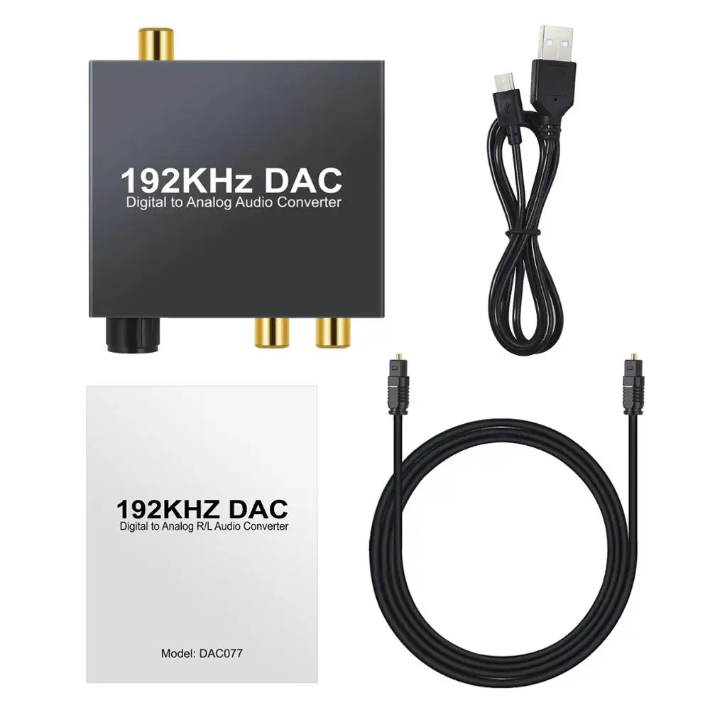 eSYNiC 192kHz DAC Digital to Analog Audio Converter Optical Coaxial Toslink Stereo L/R RCA 3.5mm Jack Adapter |