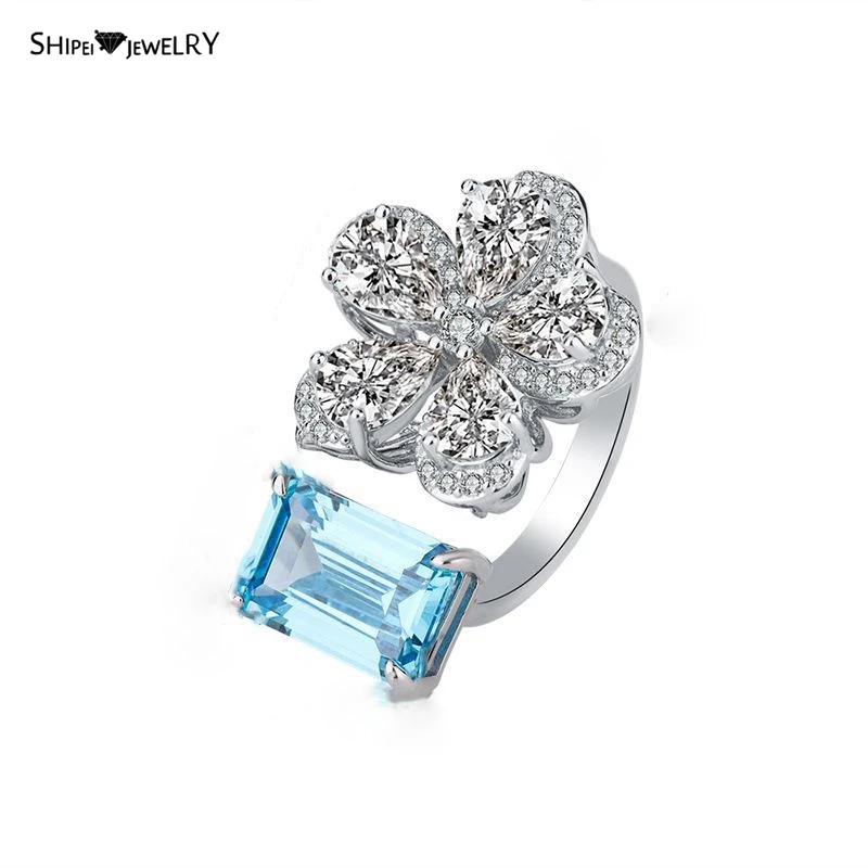 

Shipei 925 пробы Серебряная изумрудная огранка, аквамарин, драгоценный камень, драгоценный камень, Коктейльная вечерние, Открытое кольцо, Женск...