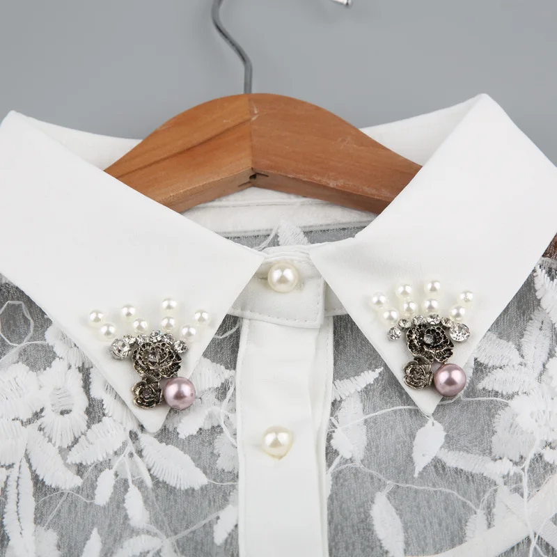 

2021 Women False Fake Collar Vintage Beads Detachable Collars Decorative Half Shirt Blouse Tops Removable Faux Col Female Decor