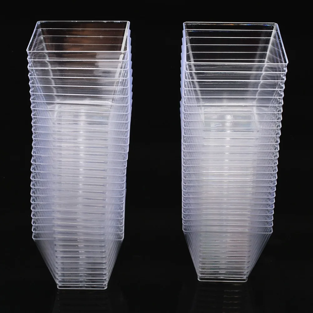60ml Mini Square Dessert Cup Cube Plastic Sample Dish Cake Jelly Pudding Cups Party Kitchen Accessories LOYPA | Дом и сад