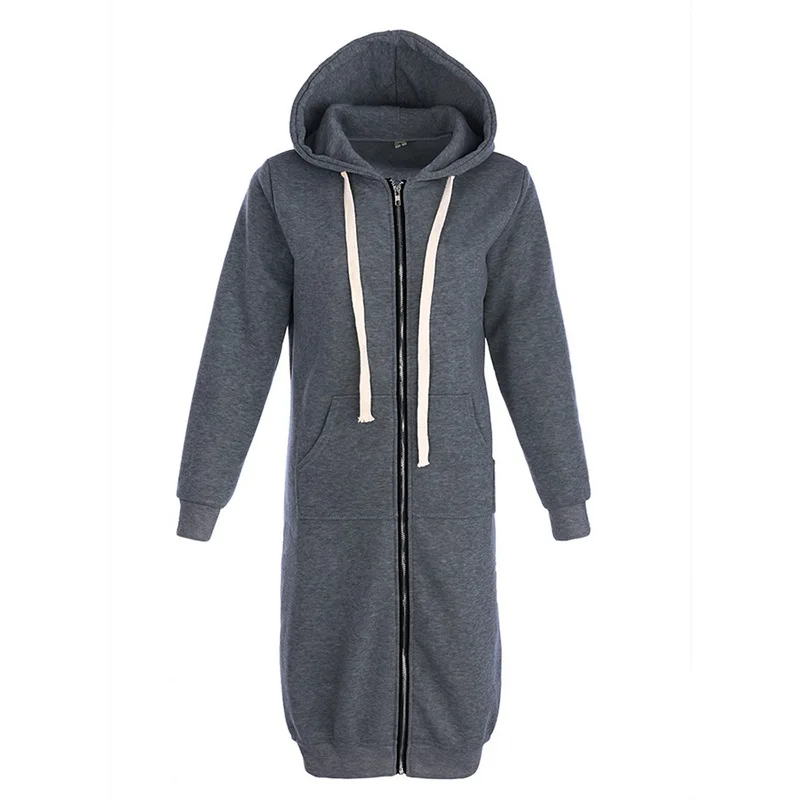 dark grey LITTHING осень зима Модные женские длинные толстовки Толстовка пальто молнии Верхняя одежда куртка с капюшоном плюс размер 5XL Верхняя одежда Топы - Цвет: dark grey