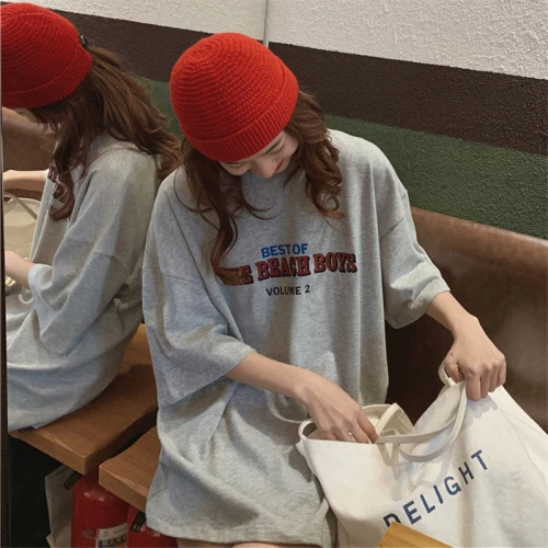 

Casual Loose Fashion Basic Letter Printed All Match Oversize College Wind Street Hot Sale Women Female Short Sleeve Top T-shirts