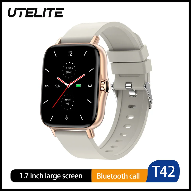 

UTELITE T42 Смарт-часы 1,7 дюймов Bluetooth Вызов IP67 водонепроницаемые часы ЭКГ фитнес-трекер для измерения сердечного ритма PK для Amazfit GTS 2