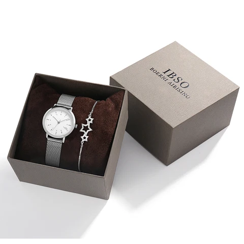 Модные женские часы, браслет со звездами, японский кварцевый механизм, простые водонепроницаемые женские часы из розового золота с сеткой из нержавеющей стали
