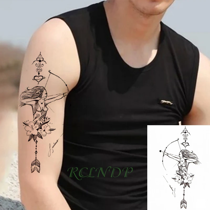 Водостойкая Временная тату цветок сексуальная девушка сердце стрела