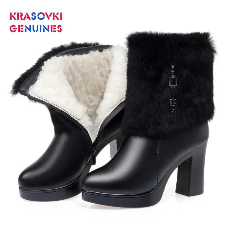 Женские зимние ботинки из натуральной кожи на высоком каблуке|Зимние сапоги| |
