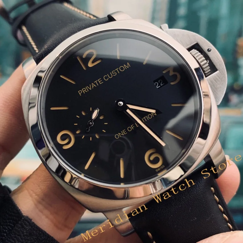 

44mm Men Automatic Mechanical Military Watch Silver Stainless Steel Leather Strap Clock Men's Waterproof Luminous Wristwatch