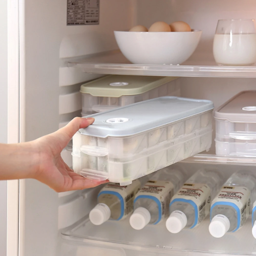 

1 PCS Household Refrigerator Double Layer Dumplings Box Tray Kitchen Food Storage Container Plastic Containers With Lids