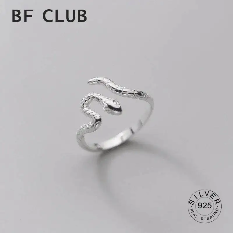 

Retro Punk Snake Ring for Men Women Exaggerated Antique 925 Sterling Silver Personality Stereoscopic Opening Adjustable Rings
