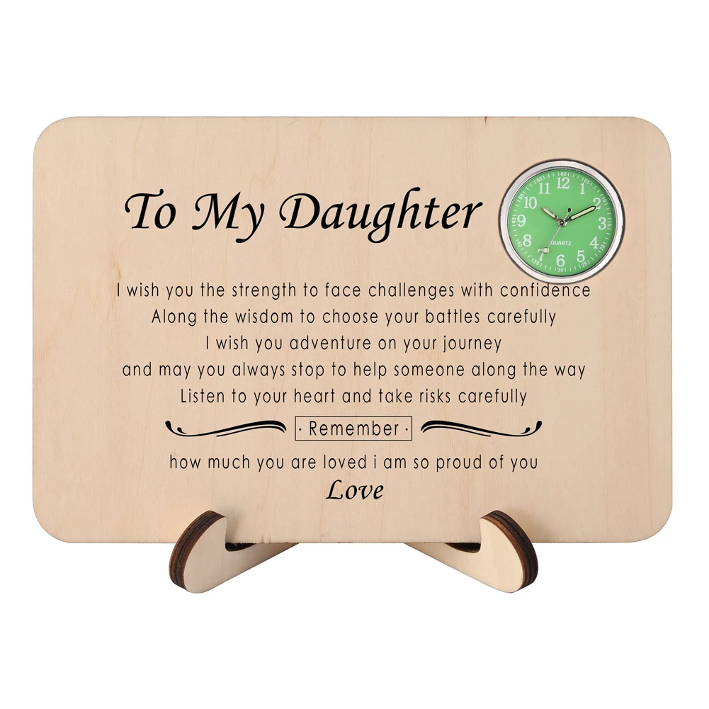 

Solid Wood Desktop Clock Creative DIY Printed Design Rectangle Shape Table Clocks Men Women Casual Luminous Mini Dial Ornaments