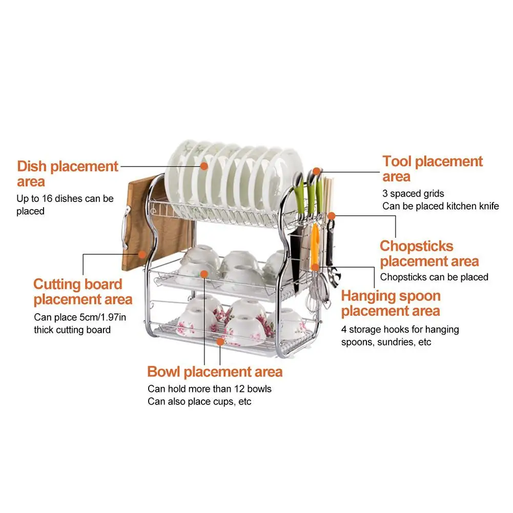 3 слоя сушки посуды стеллаж для хранения держатель корзина с хромированным