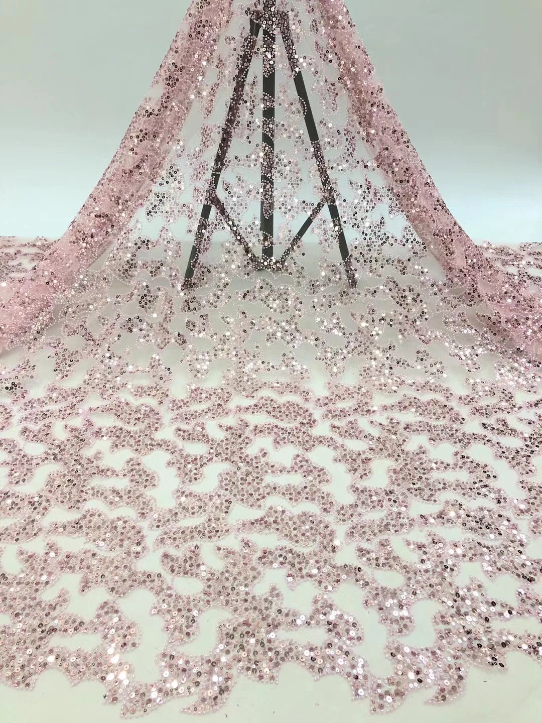 

White African French Tulle 3D Sequence Organza Top Quality Embroidery Mesh Handmade Beaded Sequins Lace Fabric Wedding Party