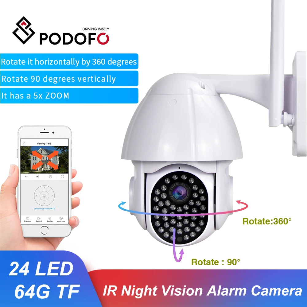 

Podofo 1080P Wireless Wifi PTZ IP Camera Outdoor Waterproof Security Camera With Microphone IR Night Vision Security Network Cam